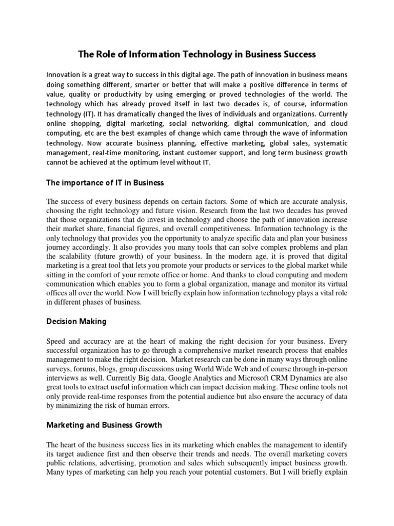 IT's Impact on Business Success | PDF | Internet | Cloud Computing