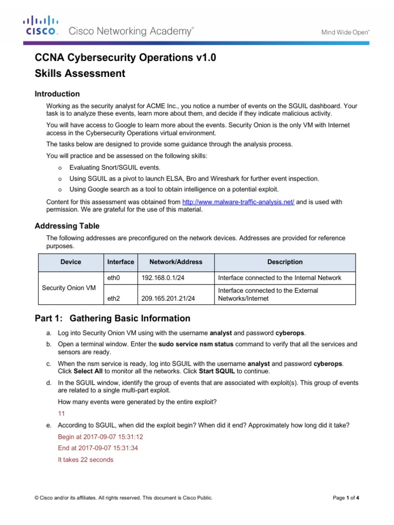 CCNA Cybersecurity Operations v1.0 Skills Assessment Answer | PDF ...