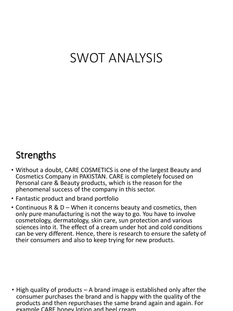 Swot Analysis Care Cosmetics | PDF | Cosmetics | Marketing Communications