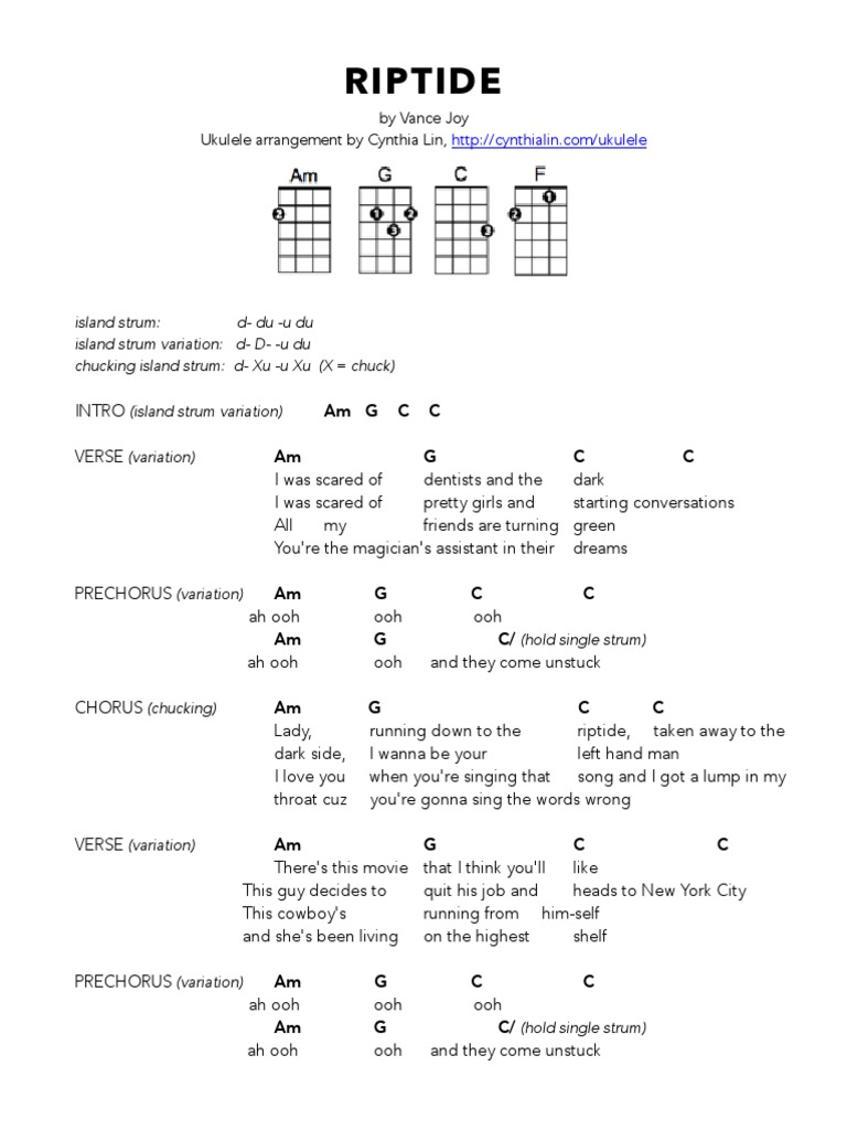 RIPTIDE - Ukulele Chord Chart PDF | PDF | Billboard Number One Singles |  Song Structure