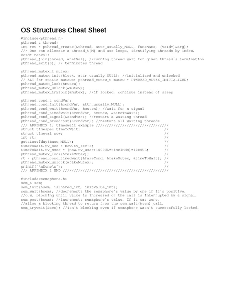 Operating Systems Cheat Sheet | PDF | C (Programming Language) | 64 Bit ...