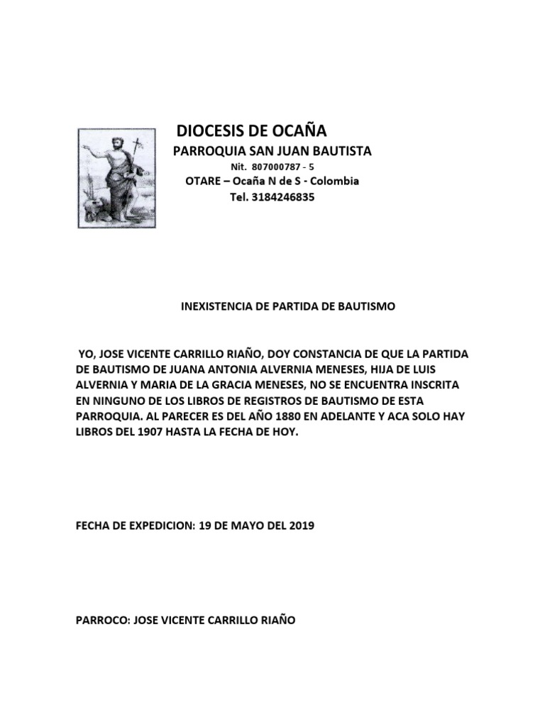 Partida de Bautismo... PDF Bautismo Religiones religiosas