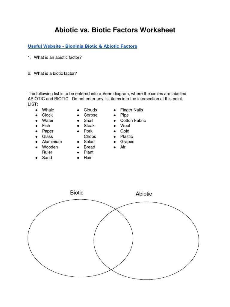 Abiotic Vs Biotic Factors  PDF  Coral   Coral Reef Within Abiotic And Biotic Factors Worksheet
