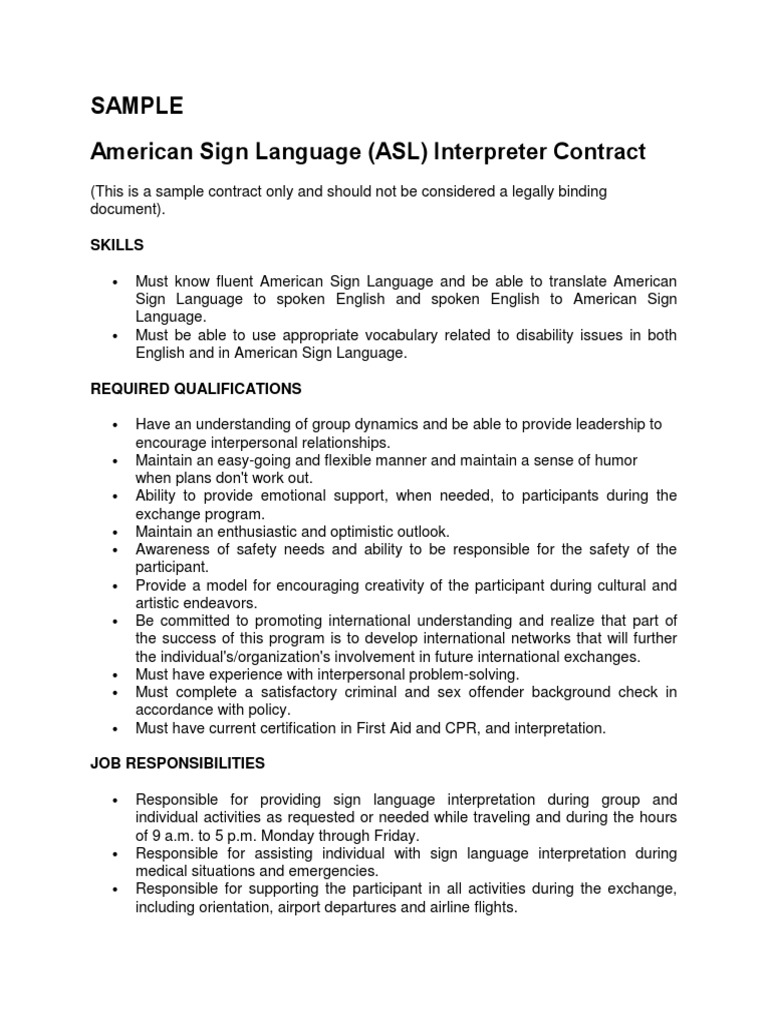 Requirements and Responsibilities of an American Sign Language Interpreter for an International