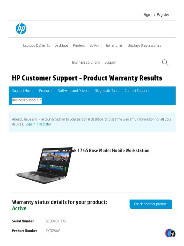 HP Product Warranty Results HP ZBook 17 G5 Base Model Mobile