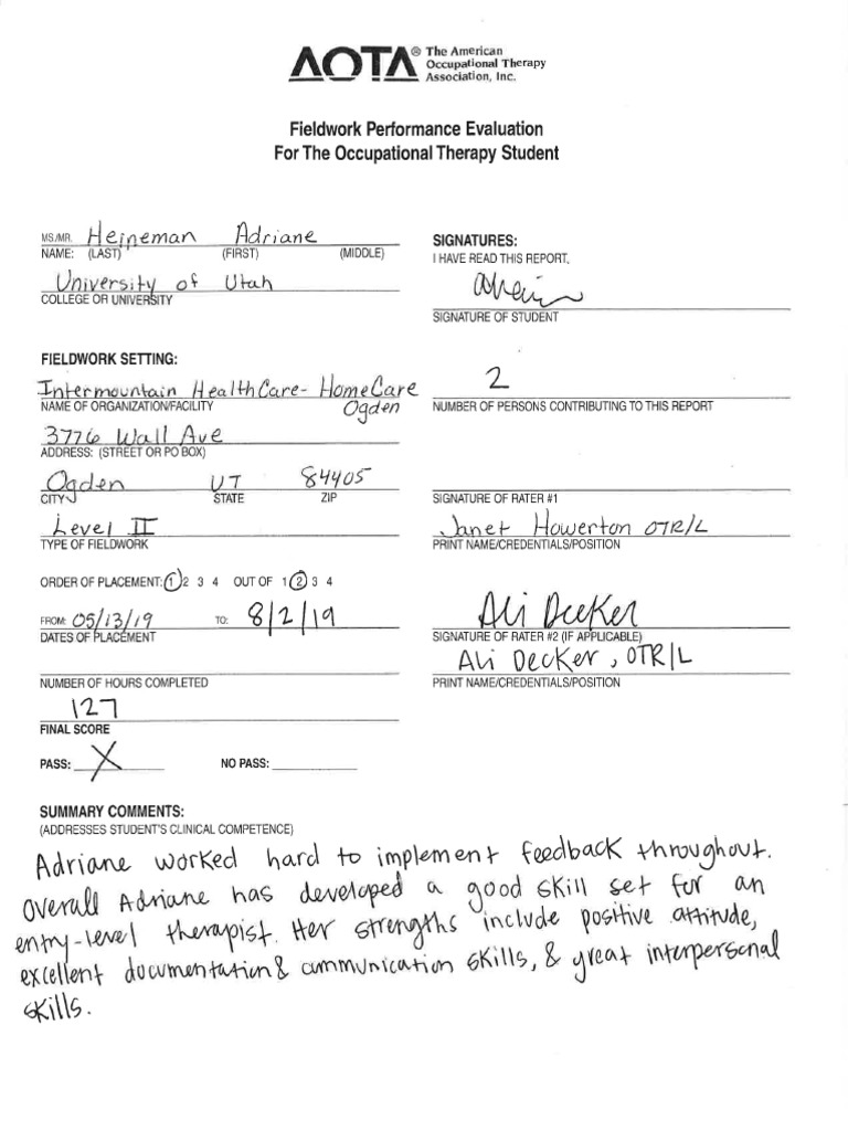 Aota Fieldwork Performance Evaluation PDF