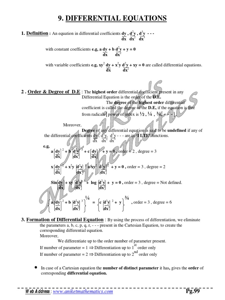 De Ordinary Differential Equation Equations