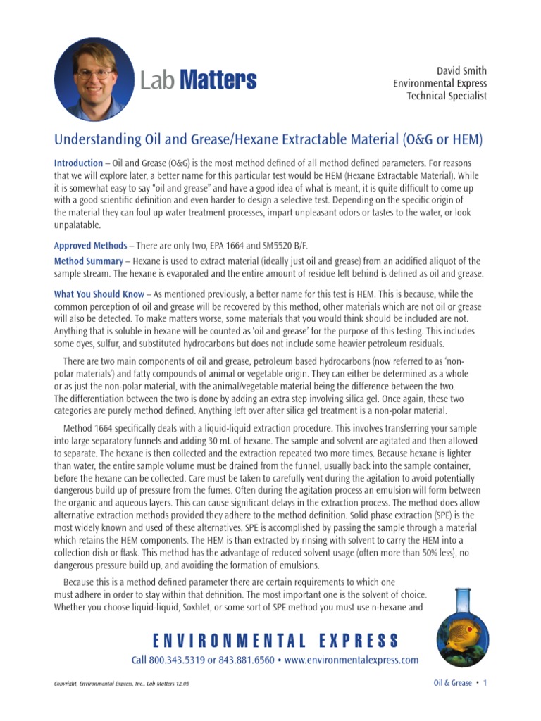 Understanding Oil and Grease/Hexane Extractable Material (O&G or HEM ...
