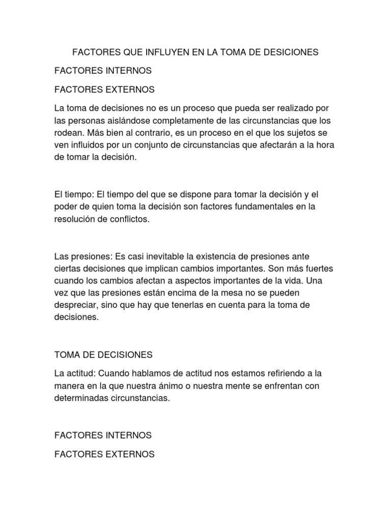 Factores Que Influyen en La Toma de Desiciones | PDF | Toma de ...