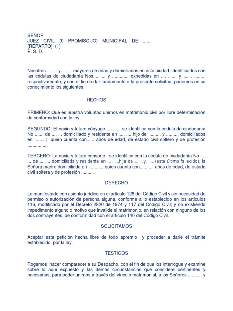 Modelo Solicitud Pdf Matrimonio Civil Matrimonio