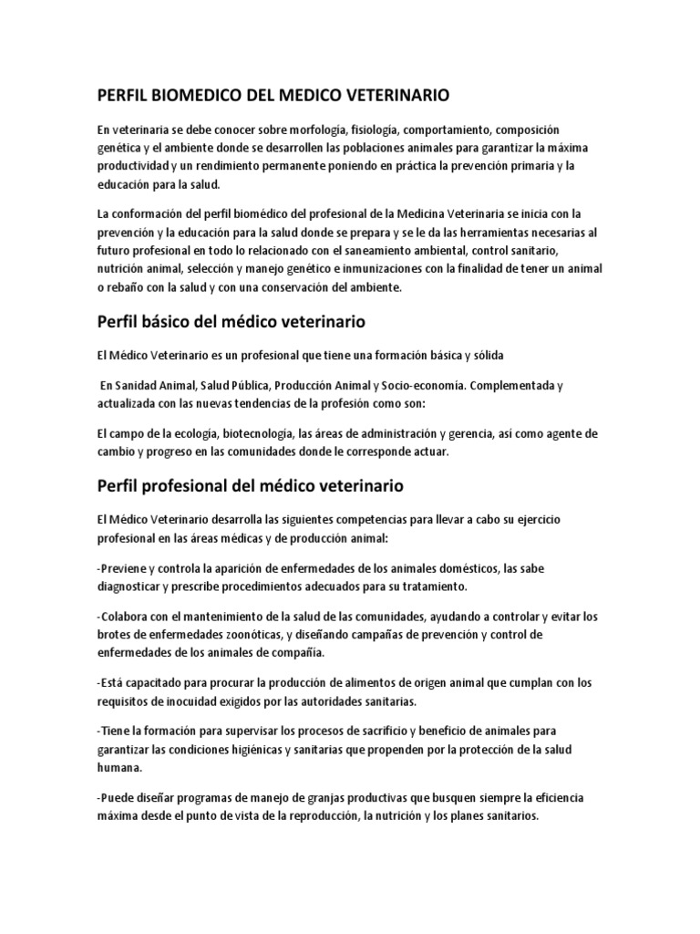 Perfil Biomédico del Médico Veterinario | PDF | Medicina Veterinaria ...