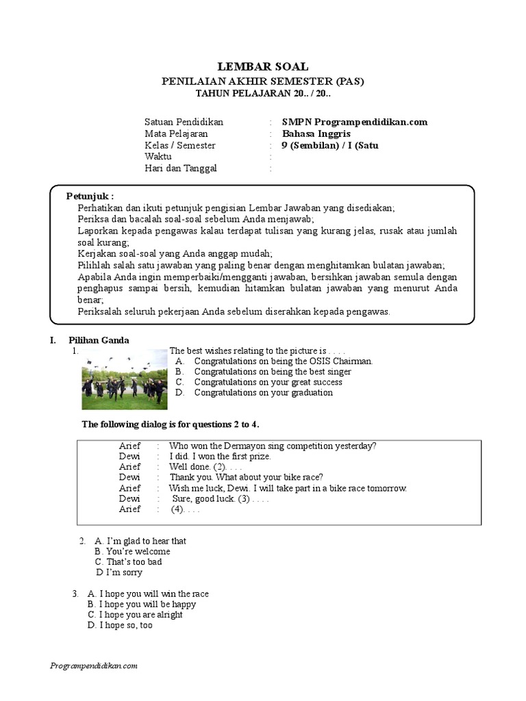 Soal Pas B Ing Kelas 9 K13 Programpendidikan Com Tea Nature
