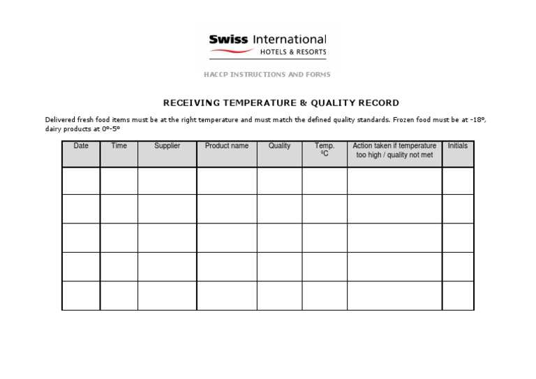 Receiving Temperature Quality Log PDF PDF