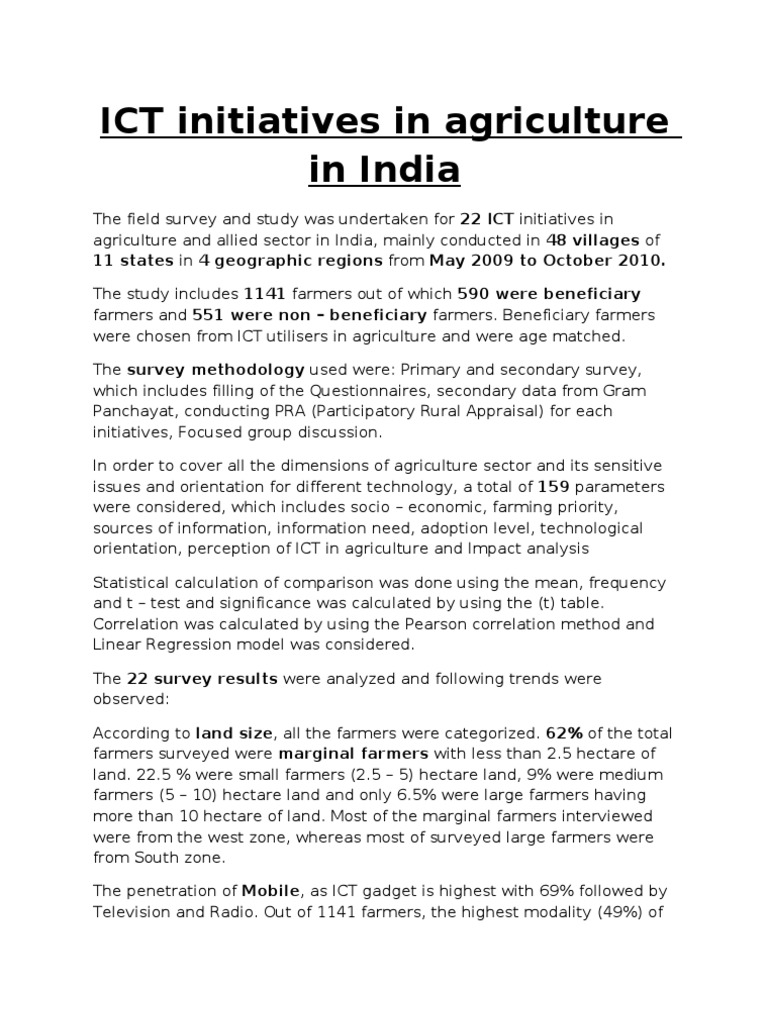 ICT Initiatives in Indian Agriculture | PDF | Regression Analysis ...