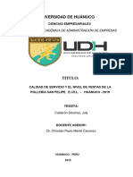 Calidad de Servicio y El Nivel de Ventas de La Pollería San Felipe. E.I.R.L. - Huánuco - 2019