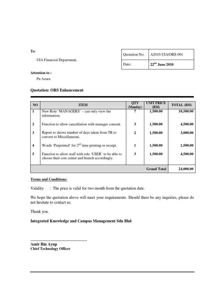 ORS Enhancement Quotation A2010-UIA | PDF