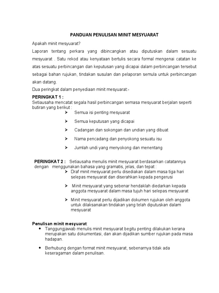Panduan Menulis Minit Mesyuarat  PDF