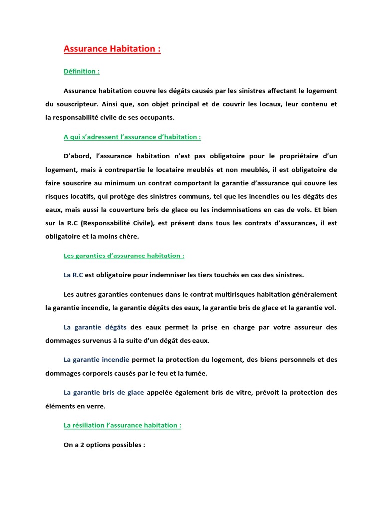 Lettre De Résiliation Assurance Habitation Loi Hamon Pdf Assurance Habitation | PDF | Assurance habitation | Assurance