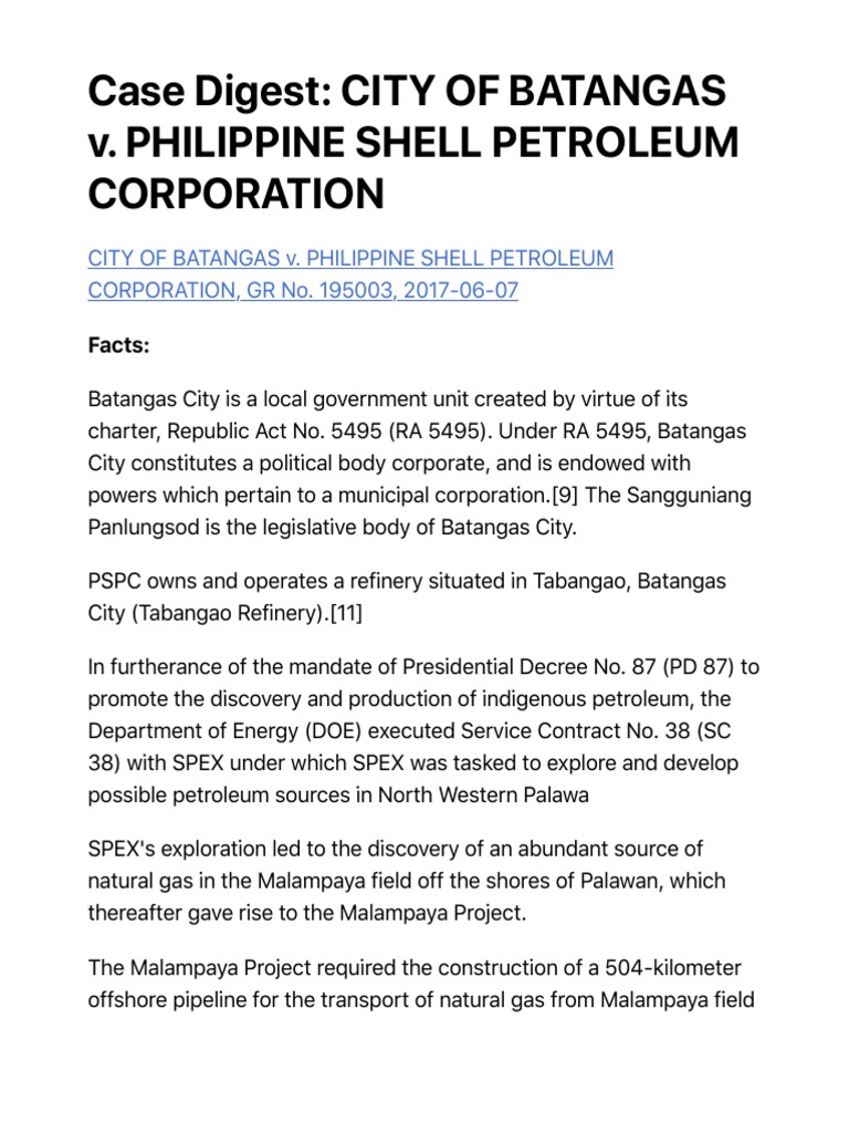Batangas City vs. Philippine Shell Case Digest | PDF | Water Resources ...