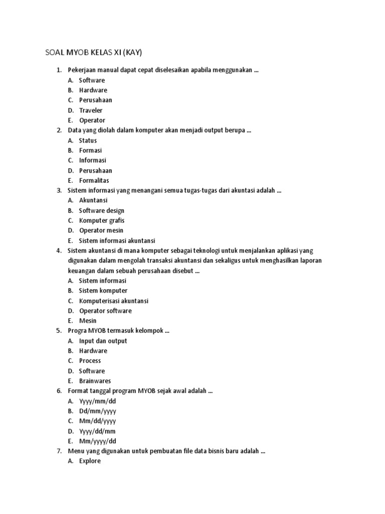 Soal Myob Kelas Xi