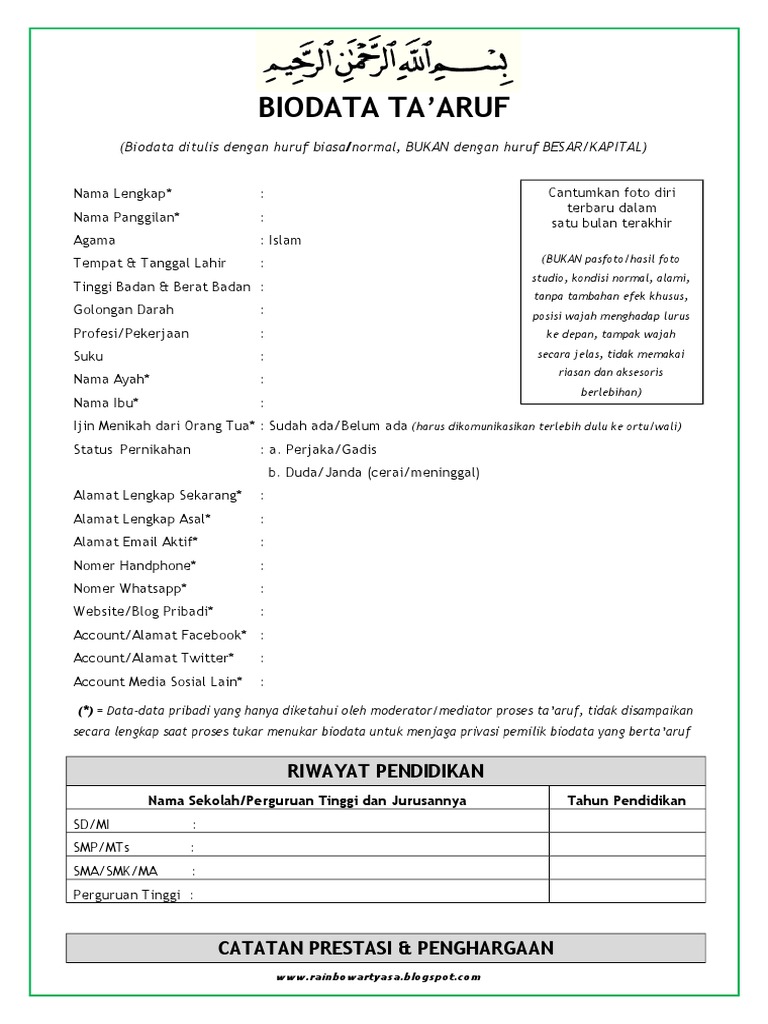 Contoh Biodata Ta Aruf