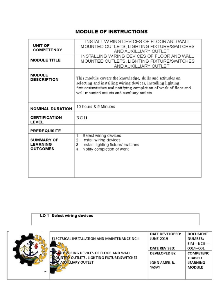 Wiring Devices Installation Module NC II | PDF | Electrical Wiring ...