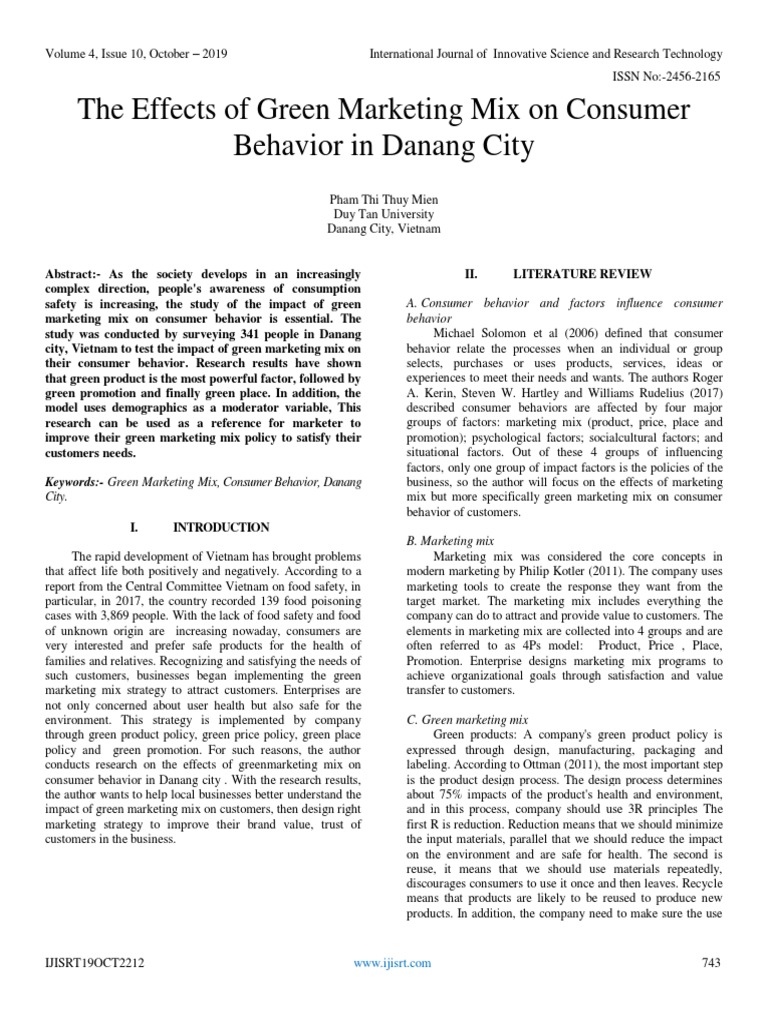 The Effects of Green Marketing Mix On Consumer Behavior in Danang City ...