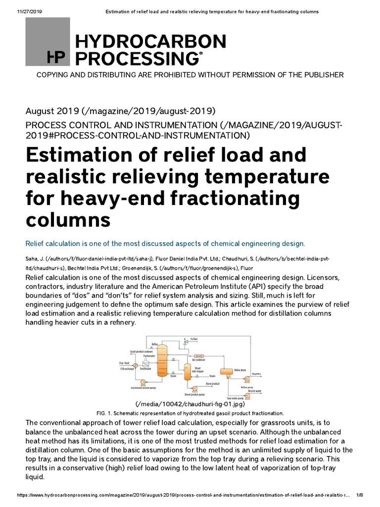 Relief Load and Temperature in Columns | PDF | Simulation | Chemistry
