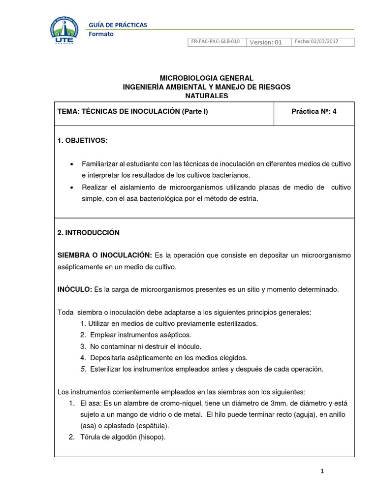 Técnicas de Inoculación en Microbiología | PDF | Siembra | Microbiología