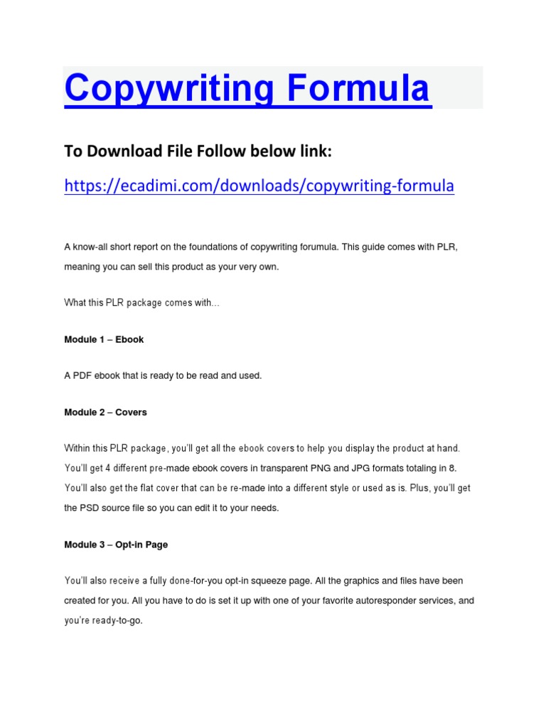 Copywriting Formula Pdf Career Growth Computers