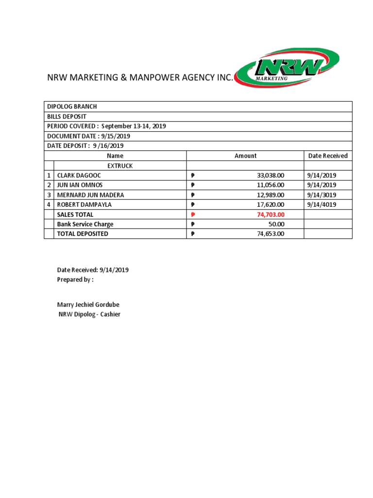 Ddr Daily Deposit Report Docx