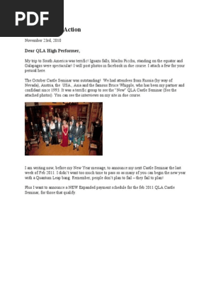Dan Pena QLA Newsletter 82 - Taking Direct Action