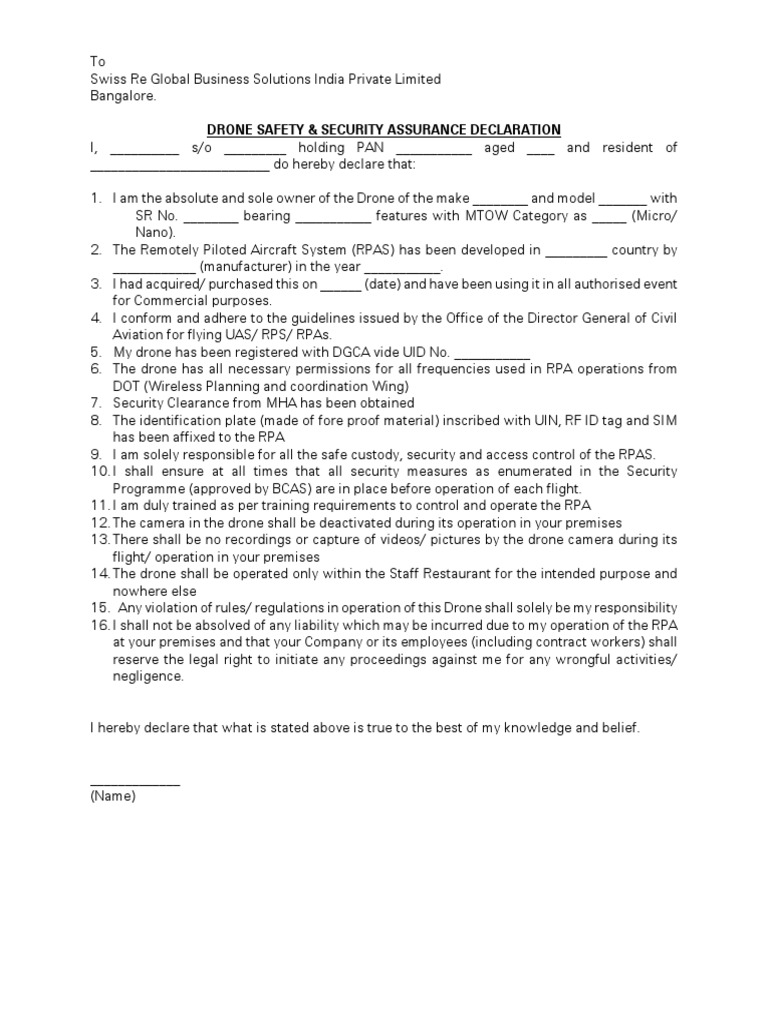 Drone Safety Assurance Declaration | PDF | Technology & Engineering