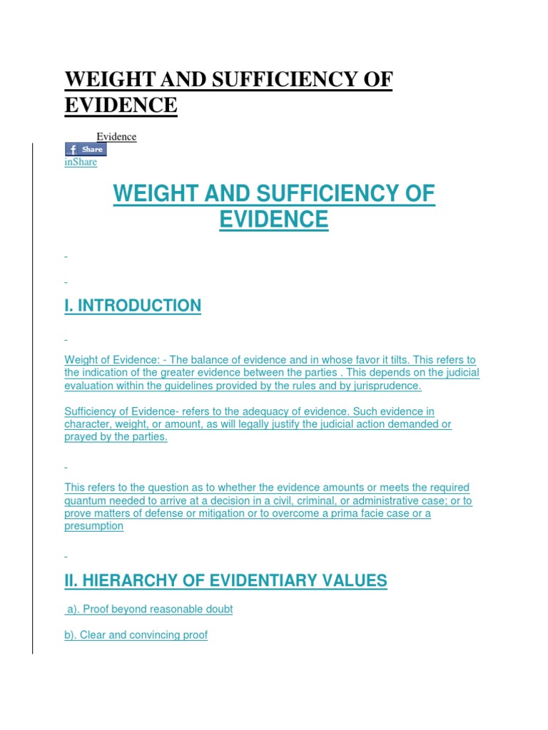 Weight and Sufficiency of Evidence (Quantum of Evidence) PDF Burden