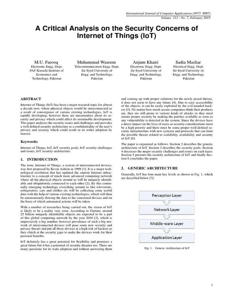 Critical Analysis On IoT PDF | PDF | Information Security | Internet Of ...