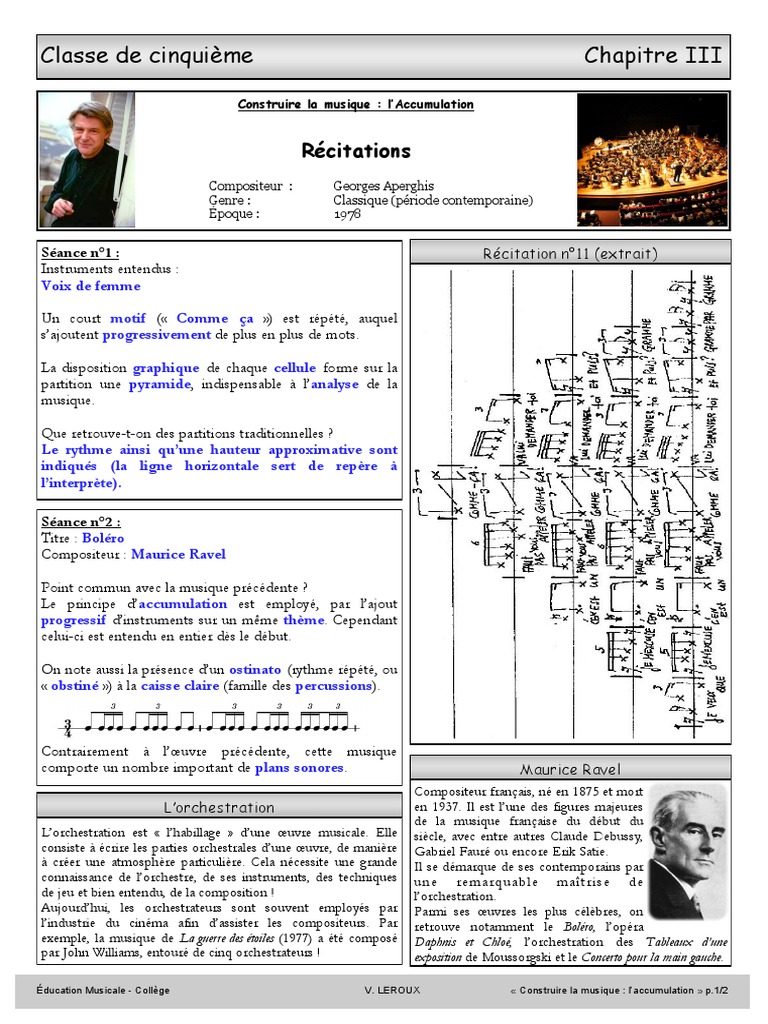 Boléro De Ravel Fiche Pédagogique MusiqueEtAccumulation Fiches | PDF | Compositeurs | Arts du spectacle