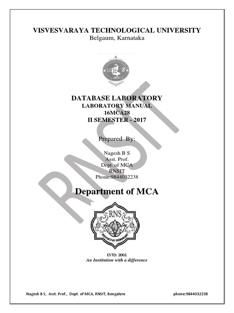 MCA Dbms Lab Manual Full PDF Relational Database Areas Of