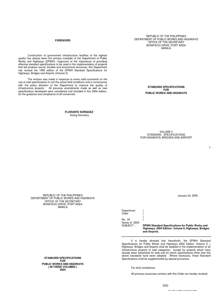 DPWH Standard Specification2004 Edition | PDF | Deep Foundation | Road ...