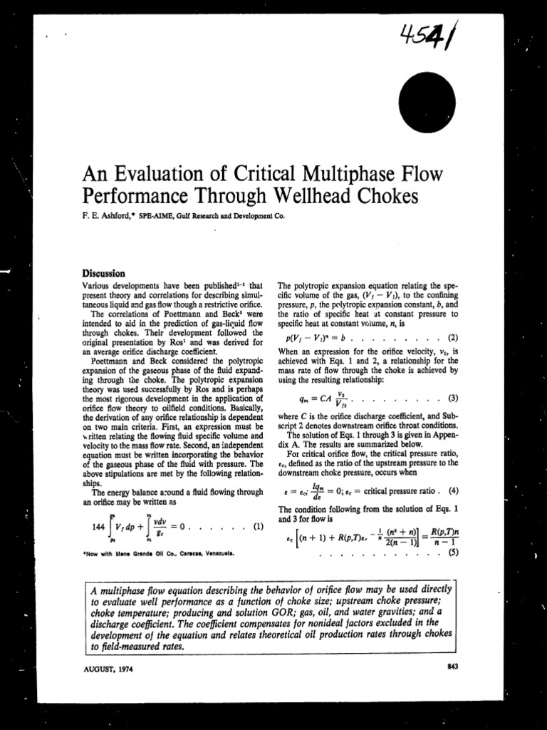 4541 Pa An Evaluation Of Critical Multiphase Flow Performan Pdf Gases Fluid Dynamics