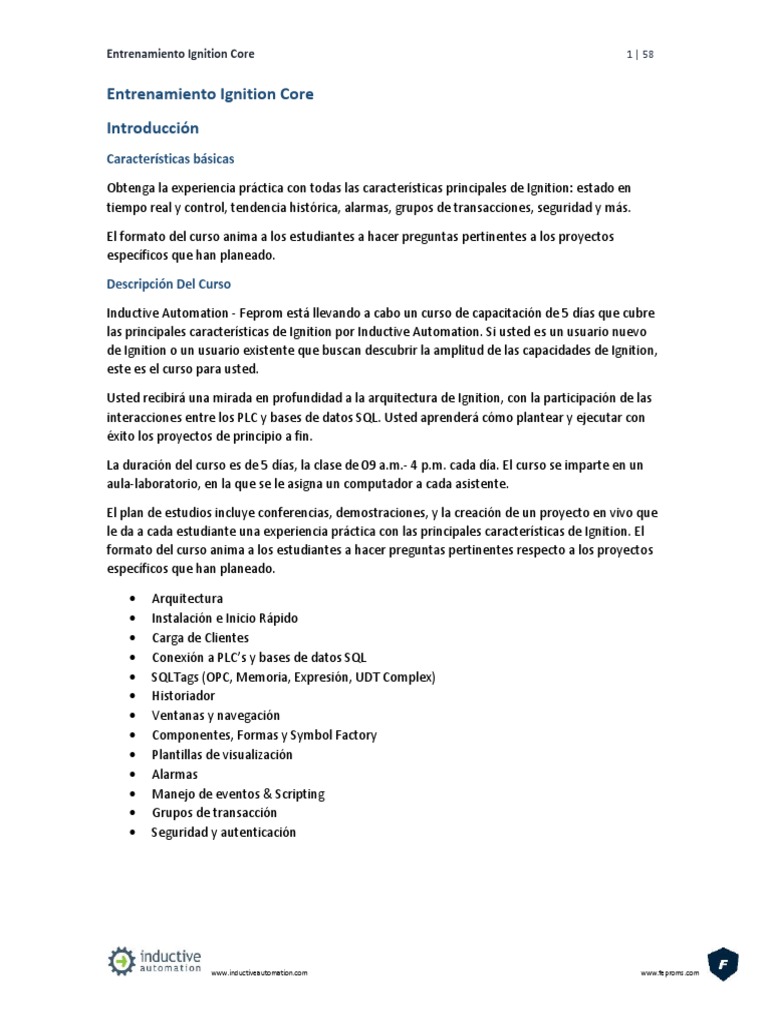 Entrenamiento Ignition Core PDF Servidor Red