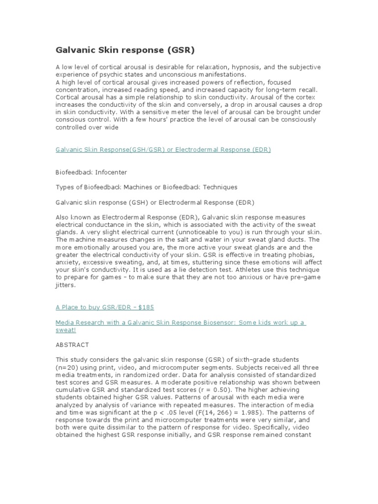 Galvanic Skin Response Earth & Life Sciences Neuroscience