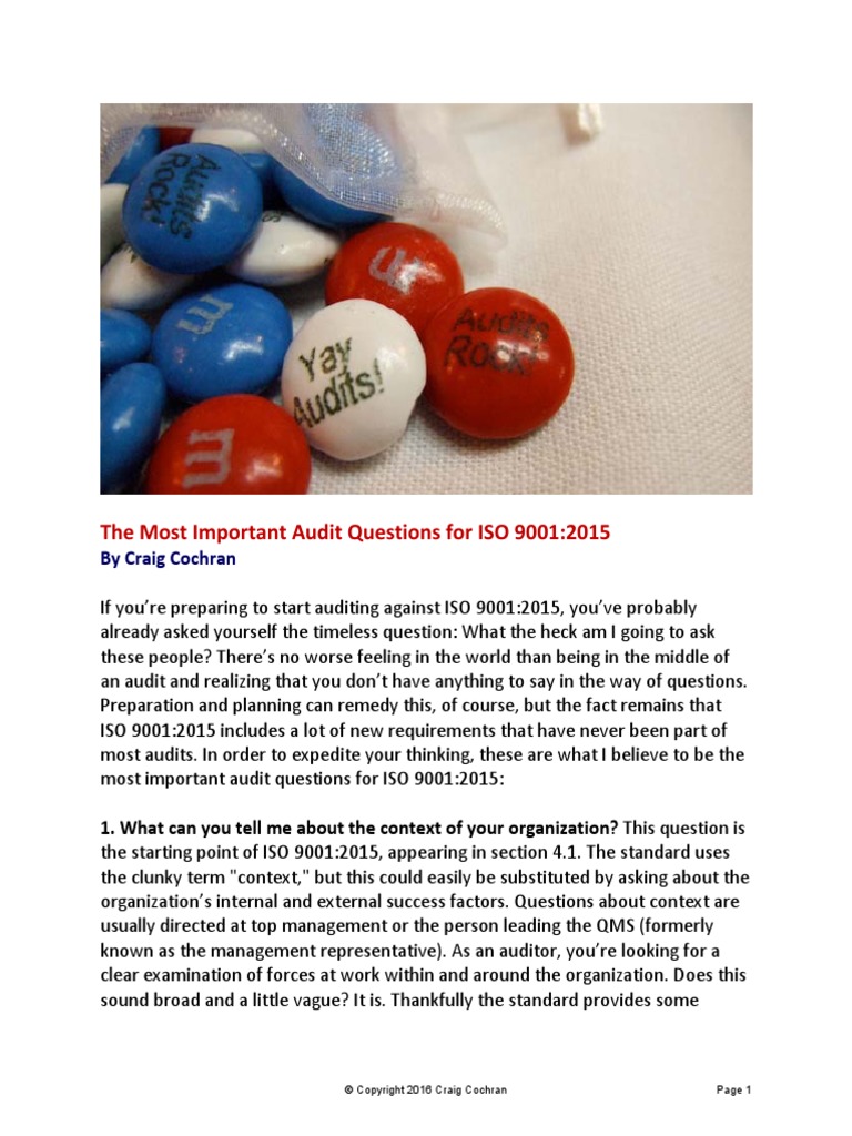 Most Important Audit Questions For ISO 9001 2015 PDF | PDF | Iso 9000 ...