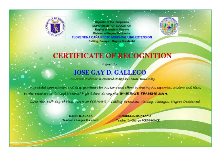 How To Get Inset Certificate Of Recognition