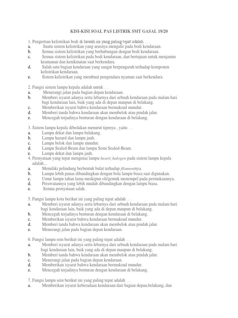 Soal Pas Listrik Kls Xii