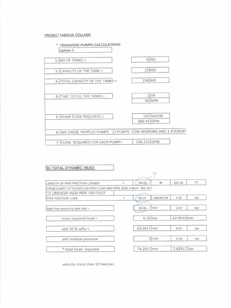 Transfer Pumps Calculations | PDF