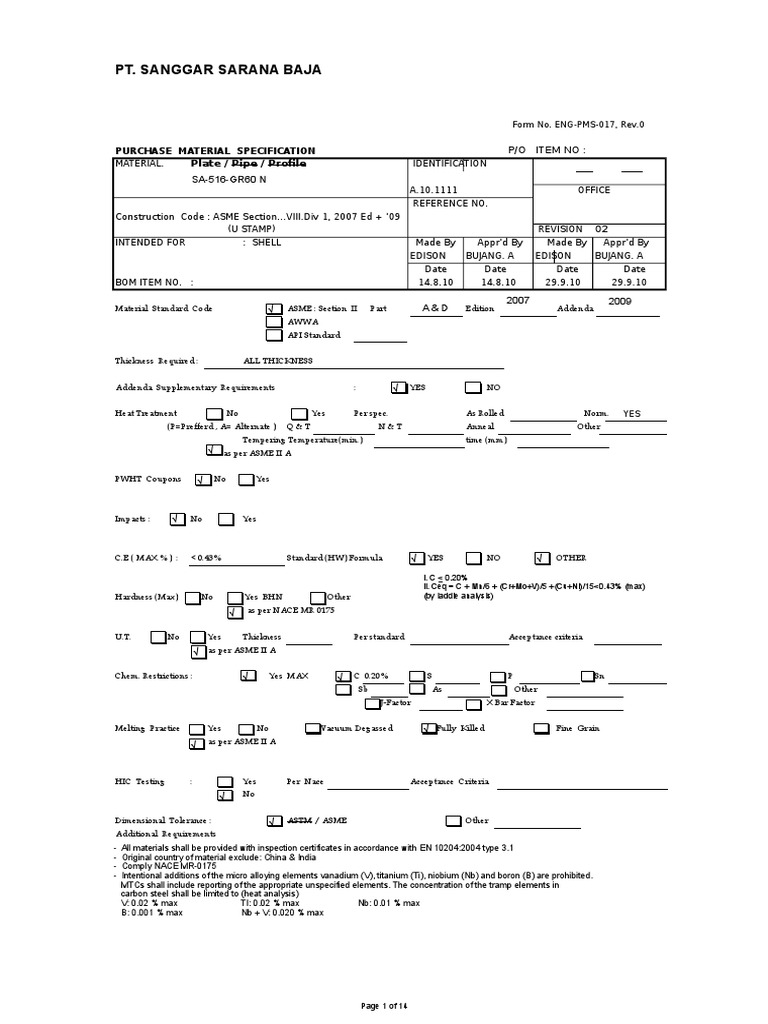 Material Purchase Spesification | PDF | Titanium | Pipe (Fluid Conveyance)