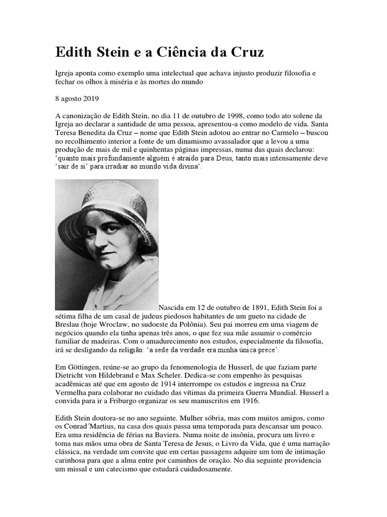 Edith Stein: A Ciência da Cruz | PDF | Santo | Nazismo