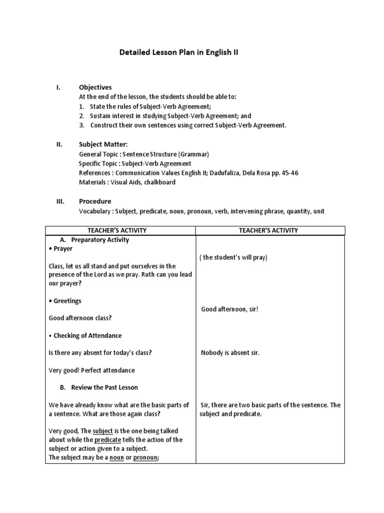Subject Verb Agreement Lesson Plan Grammatical Number Verb