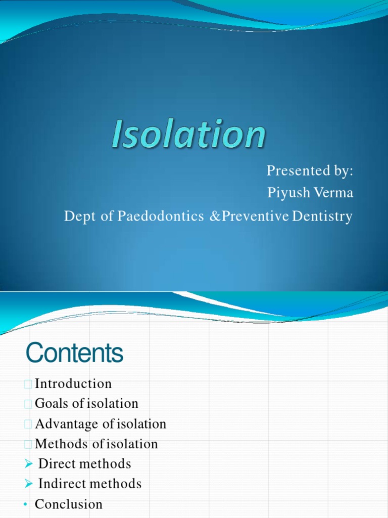 Isolation in Dentistry PDF Mouth Medical Specialties