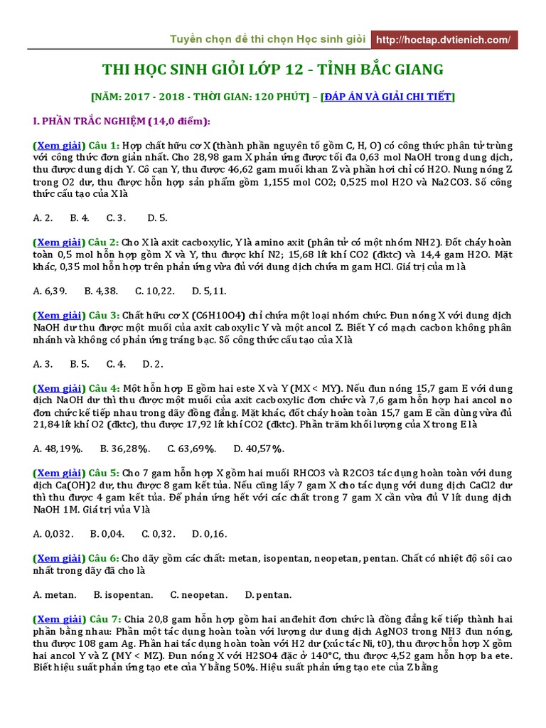 17 18 Thi Học Sinh Giỏi Hoa 12 Bắc Giang Pdf